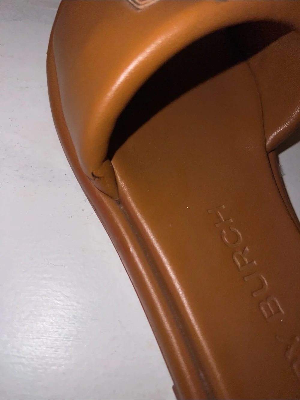 Tory Burch Tan Leather Logo Slide Sandals